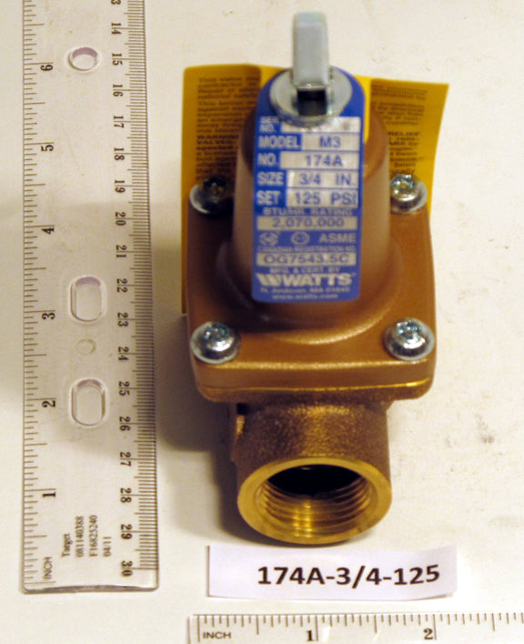 Watts 174A-3/4-125 F274751 Relief Valve 3/4" 125 PSI 2070m BTU 0274751
