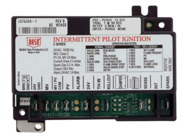 Baso GAS Products C670JGA-1C Intermittent Pilot Ignition Control For York With 90 Second Trial Time 15
