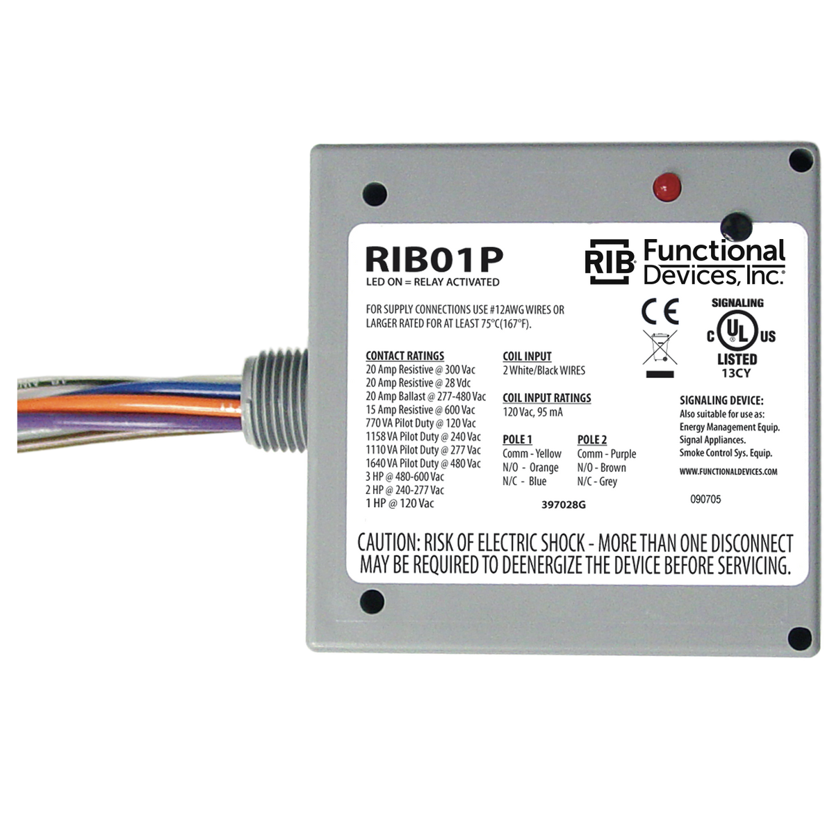 RIB Relays RIB01P Enclosed Relay 20amp Dpdt 120vac