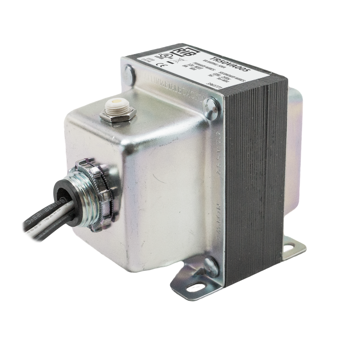 RIB Relays TR50VA005 Transformer 50va 120-24v Single Hub Class II C-ul Listed Cir. Break.