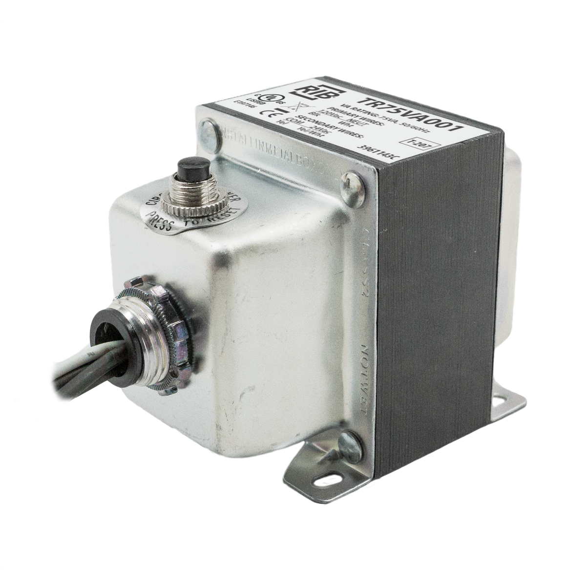 RIB Relays TR75VA001 Transformer 75va 120-24v Single Hub Class Ii Ul Listed Us/Canada Circ. Bkr.