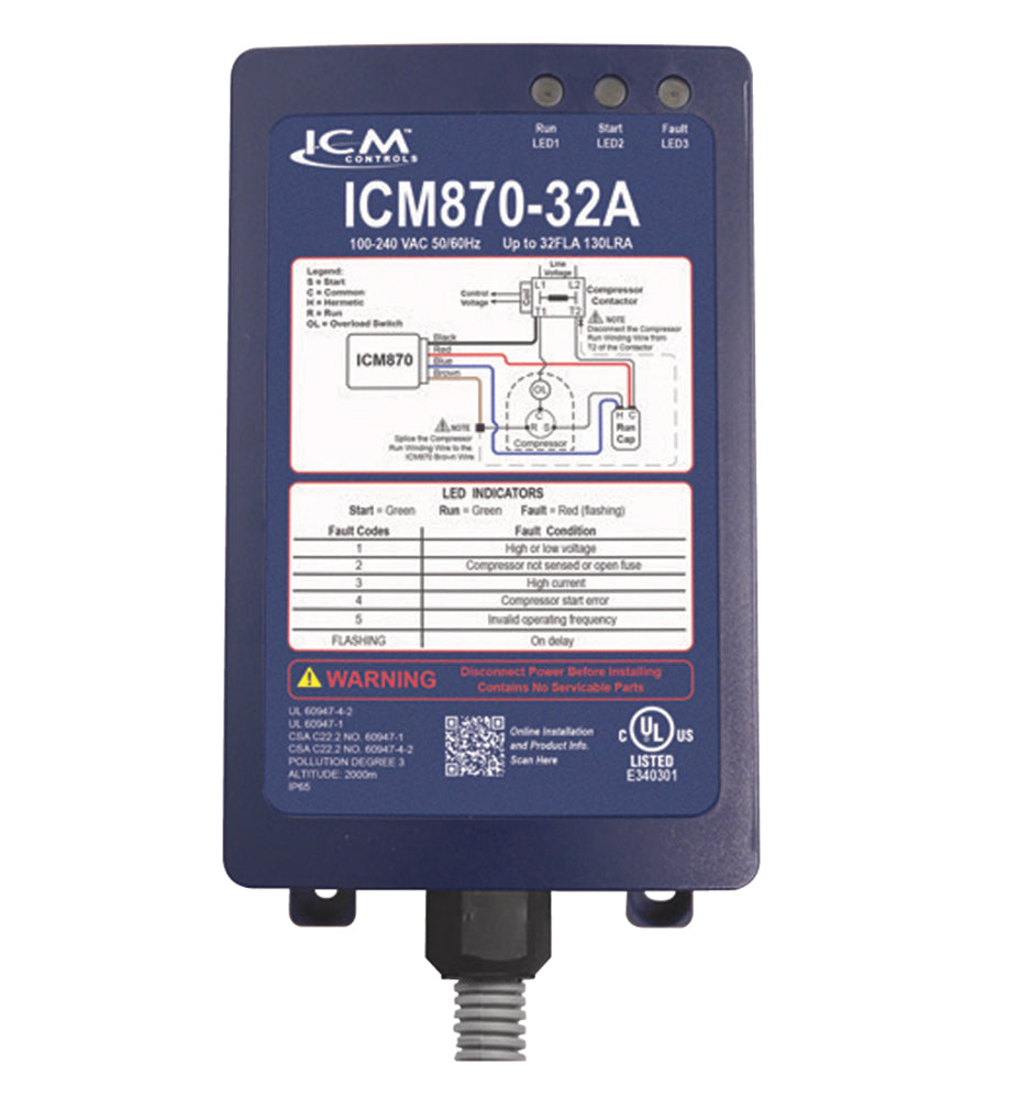 ICM Controls ICM870-32A 120/240VAC Soft Start With Built In Start Capacitor In Sealed IP65 Enclosure;