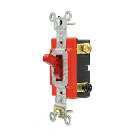 Leviton 1223-PLR - Toggle 3-Way Illum Ind Gr 20 A Red