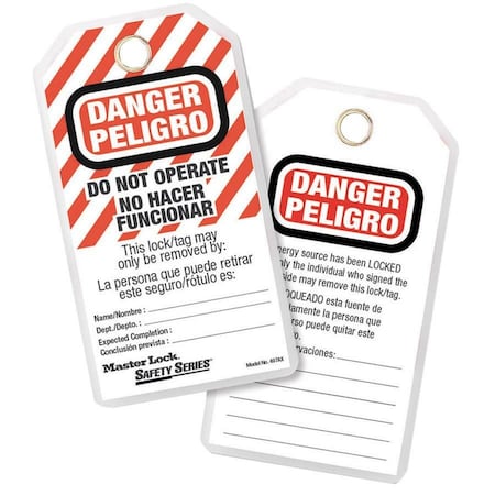 Master Lock 497AX - Danger Bilingual Tag, Danger, Polyester, 3 1/8 in Width, 5 3/4 in Height, Write On Surface: Yes