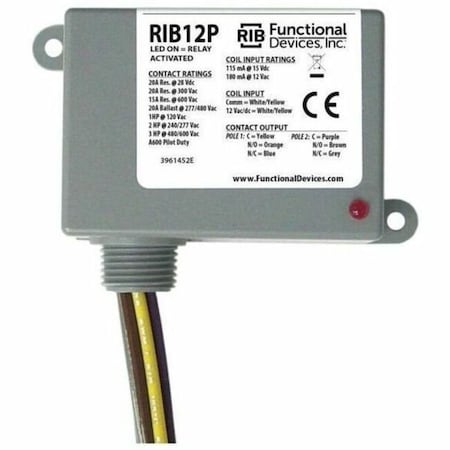 Functional Devices-Rib RIB12P - Enclosed Relay,20 A,DPDT,12 VAC/dc
