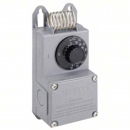 Peco TF115-001 - Line Voltage Mechanical Thermostat, Heat or Cool, 40 to 110 F, Knob, 120 to 277 V AC, 1 C, 1 H