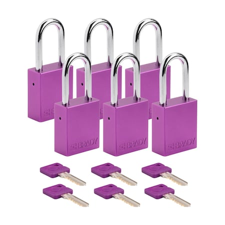 Brady SDAL-PRP-38ST-KA6 - Velocity Lockout Padlocks Aluminum 1.5in Shackle Clearance KA Purple 6 PK