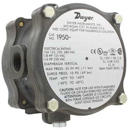 Dwyer Instruments 1950-20-2F - Explosion Proof Pressure Switch, Standard, SPDT, 1/8" FNPT, 4 to 20 in H2 O Range, Aluminum