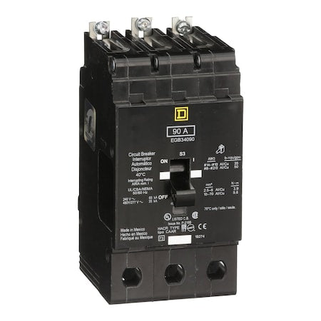Square D EGB34090 - Miniature Circuit Breaker, E FRAME Series, 90 A, 3 Pole, 277/480 V AC, 65k A at 120 V AC