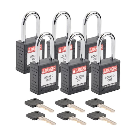 Brady SDPL-BLK-38ST-KA6 - Velocity Lockout Padlocks Nylon 1.5in Shackle Clearance KA Black 6 PK