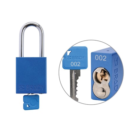 Brady SDAL-BLU-38ST-002 - Keyed Alike Padlock Unique Set Aluminum Blu 1.5 in Steel Shackle Keycode 2