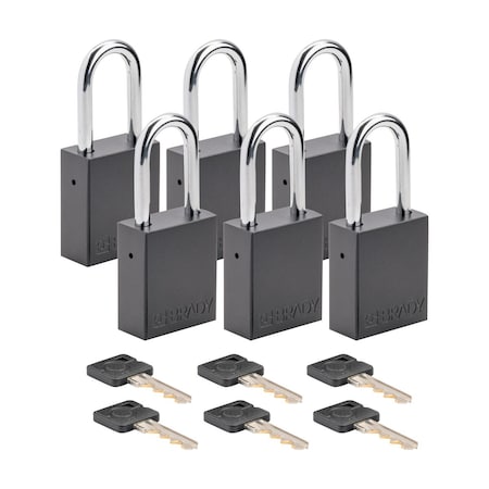 Brady SDAL-BLK-38ST-KA6 - Velocity Lockout Padlocks Aluminum 1.5in Shackle Clearance KA Black 6 PK