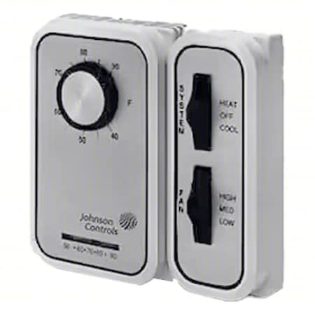 Johnson Controls T46SAA-1C - Line Voltage Mechanical Thermostat,Heat or Cool,40 to 90 F,Exposed Dial,24 to 277 V AC,1 C/1 H,Manual