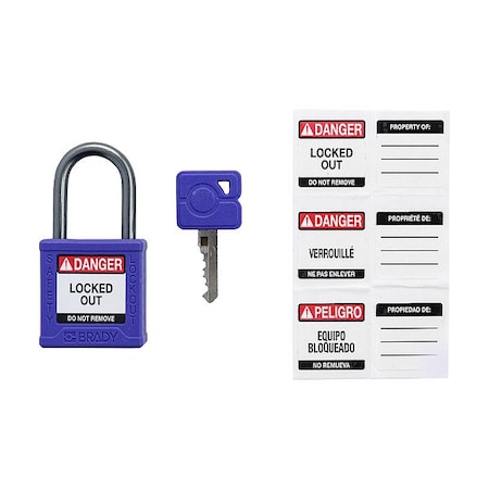 Brady CPPL-PRP-25AL-KA6 - Lockout Padlock, Keyed Alike, Nylon, Purple, 1 in Shackle Height, 1 3/16 in Body Width, 6 PK