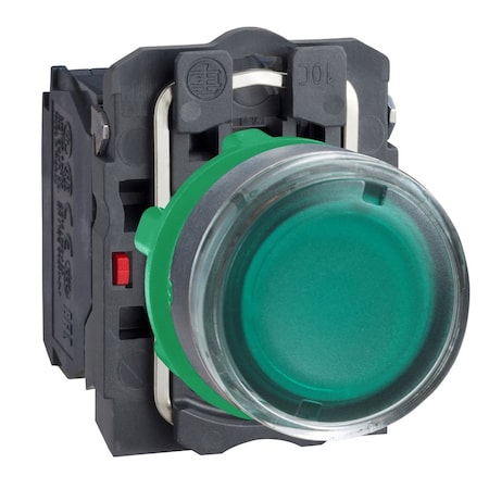 Schneider Electric XB5AW3365 - Illuminated push button, Harmony XB5, plastic, flush, green, 22mm, plain lens for BA9s bulb, spring return, lower than 250 V, 1 NO + 1 NC