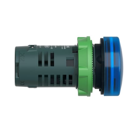 Schneider Electric XB5EVM6 - Monolithic pilot light, Harmony XB5, grey plastic, blue, 22mm, universal LED, plain lens, 230.240 V AC