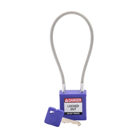 Brady CPPL-PRP-200CB-KD - Velocity 8in Compact Cable Lockout Padlocks Nylon 4in Shackle Clearance KD Purple