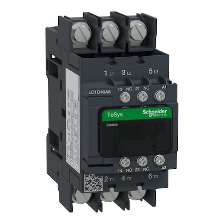 Schneider Electric LC1D40A6G7 - IEC Magnetic Contactor, 1 NC/1 NO, 120 V AC, 3 P, Non-Reversing, Screw