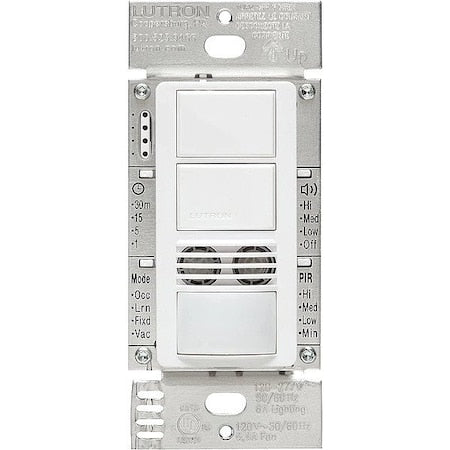 Lutron MS-A202-WH - Wall Mount Sensor, Occupancy, Vacancy, Hard Wired, White, 900 sq ft, Fluorescent, Halogen, Incandescent, LED