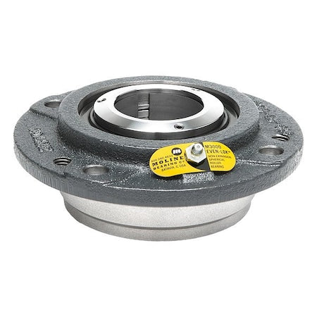 Moline Bearing 19731415 - 6 Holes, Circular Housing, Piloted Flange Bearing, Roller, 4-15/16 in Dia, Cast Iron, Concentric Locking Collar