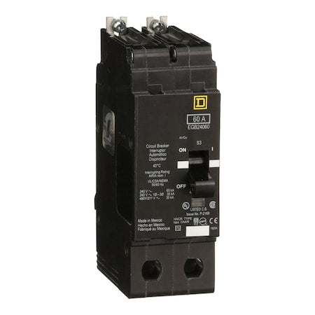 Square D EGB24060 - Miniature Circuit Breaker, E FRAME Series, 60 A, 2 Pole, 277/480 V AC, 65k A at 120 V AC