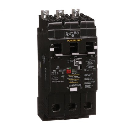 Square D ECB34020G3 - Molded Case Circuit Breaker, POWERLINK Series, 20 A, 3 Pole, 277/480 V AC, 42k A at 240 V AC