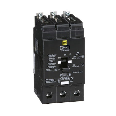 Square D EJB34030 - Miniature Circuit Breaker, E FRAME Series, 30 A, 3 Pole, 277/480 V AC, 100k A at 120 V AC