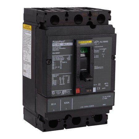 Square D HGL36050T - Molded Case Circuit Breaker, POWERPACT H Series, 50 A, 3 Pole, 600 V AC, 65k A at 240 V AC