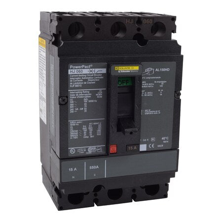 Square D HJF36015 - Molded Case Circuit Breaker, POWERPACT H Series, 15 A, 3 Pole, 600 V AC, 100k A at 240 V AC
