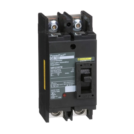 Square D QBP22100TM - Molded Case Circuit Breaker, POWERPACT Q Series, 100 A, 2 Pole, 240 V AC, 10k A at 240 V AC