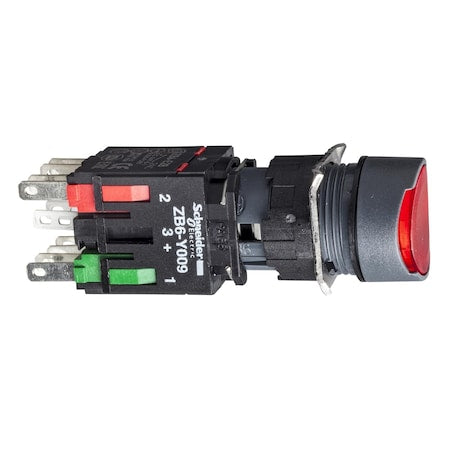 Schneider Electric XB6AW4B5B - Complete illuminated push button, Harmony XB6, red flush, 16mm, spring return, 1 NO + 1 NC, 12.24 V