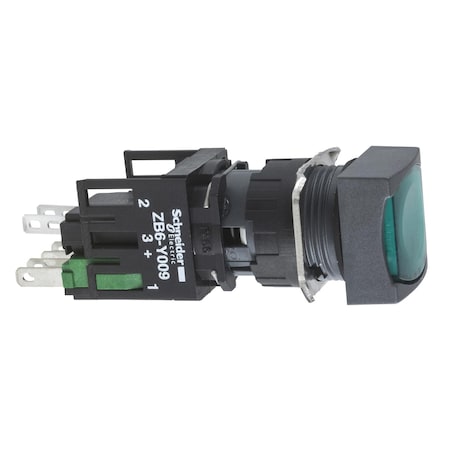 Schneider Electric XB6CW3B1B - Complete illuminated push button, Harmony XB6, green square flush, 16mm, spring return 1 NO 12.24 V
