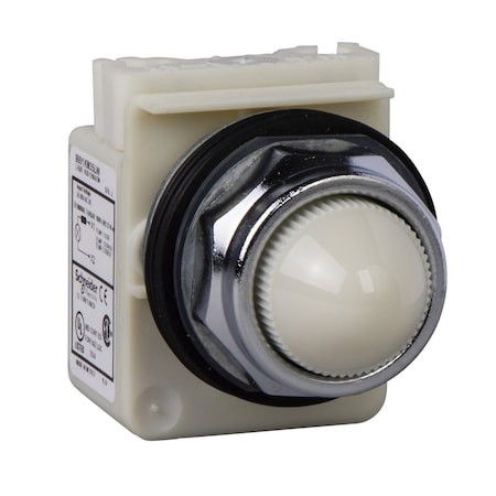 Schneider Electric 9001KP35LWW9 - Pilot light, Harmony 9001 K, metal, polycarbonate, domed, white, 30mm, LED white, 24.28 V