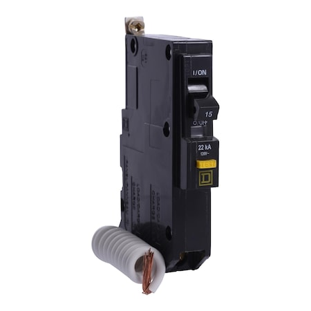 Square D QOB115VHGFI - Miniature Circuit Breaker, QO Series, 15 A, 1 Pole, 120 V AC, 22k A at 120 V AC, A Curve