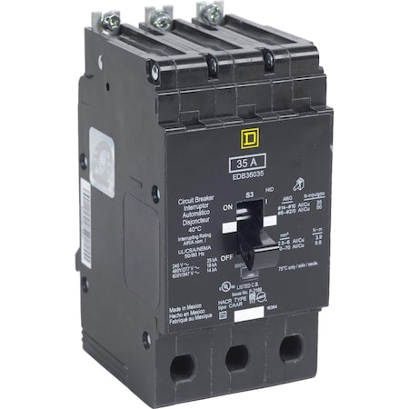 Square D EDB36045 - Miniature Circuit Breaker, E FRAME Series, 45 A, 3 Pole, 600 V AC, 25k A at 120 V AC