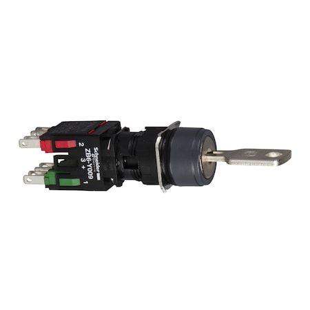 Schneider Electric XB6AGC5B - Complete selector switch, Harmony XB6, black round, 16mm, 2 positions, stay put, 1 NO + 1 NC, key 200