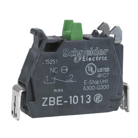Schneider Electric ZBE1013 - Single contact block, Harmony XB4, silver alloy, faston connector, 1 NO