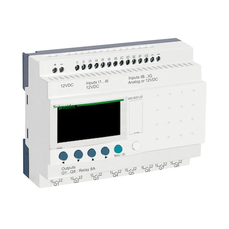 Schneider Electric SR2B201JD - Compact smart relay, Zelio Logic SR2 SR3, 20 IO, 12 V DC, clock, display