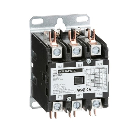 Square D 8910DPA43V07 - Definite Purpose Magnetic Contactor, 600 V AC, 3 P, 3 Phase, Box Lug & Quick Connect