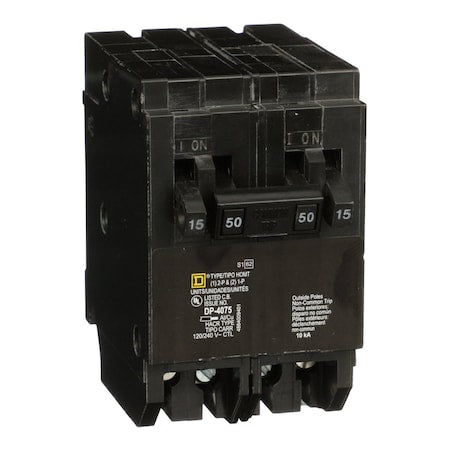 Square D HOMT1515250 - Miniature Circuit Breaker, HOMELINE Series, 15 A, 2x1, 1x2 Pole, 120/240 V AC, 10k A at 120 V AC