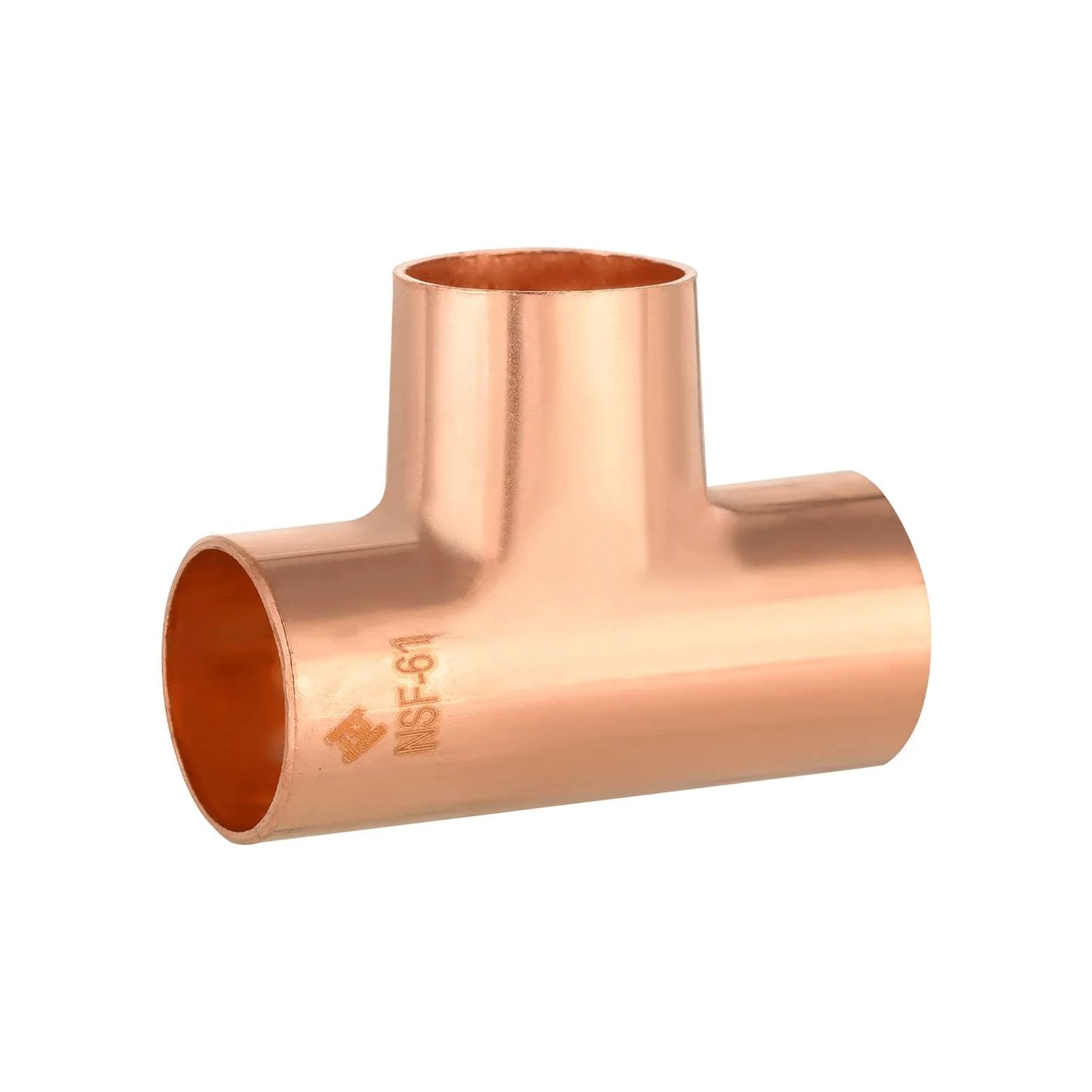 Seamless wrot copper 3-way branch tee pressure fitting with unthreaded female sweat solder cup connections