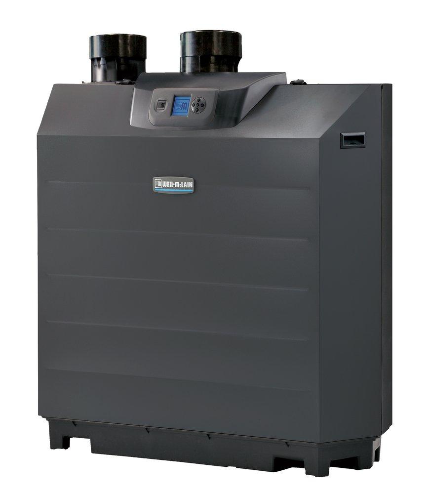 Right side isometric view of the Weil-McLain SlimFit 750 commercial condensing gas boiler highlighting its compact footprint