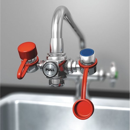 Watersaver EW100 - Plumbed Eyewash, Faucet Mount, Plumbed, 1 1/2 in H., 4 1/4 in W