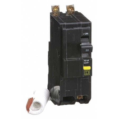 Square D QOB220GFI - Miniature Circuit Breaker, QO Series, 20 A, 2 Pole, 120/240 V AC, 10k A at 120/240 V AC, A Curve