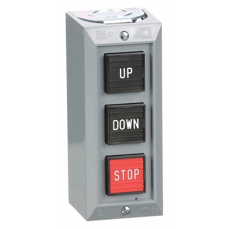 Square D 9001BG305 - Control Station,Feed-Thru,3 Buttons,Blk/Rd