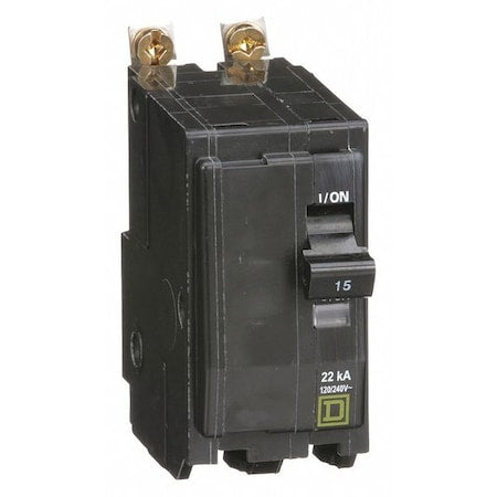 Square D QOB215VH - Miniature Circuit Breaker, QO Series, 15 A, 2 Pole, 120/240 V AC, 22k A at 120/240 V AC