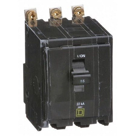 Square D QOB315VH - Miniature Circuit Breaker, QO Series, 15 A, 3 Pole, 120/240 V AC, 22k A at 120/240 V AC