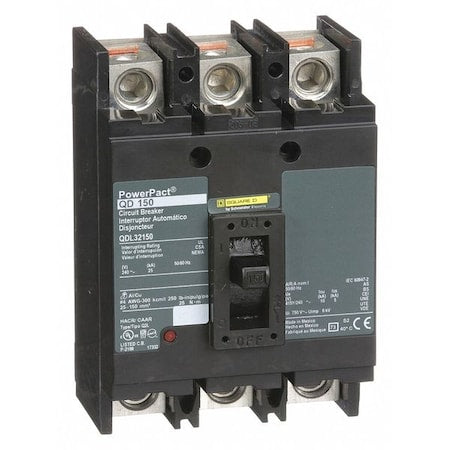 Square D QDL32150 - Molded Case Circuit Breaker, POWERPACT Q Series, 150 A, 3 Pole, 240 V AC, 25k A at 240 V AC