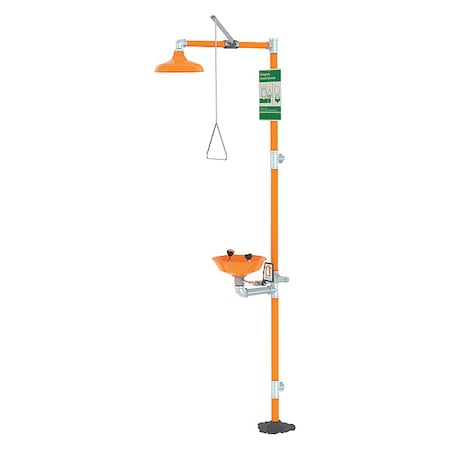 Guardian Equipment G1902P - Shower with Eyewash, Floor Mount, Plastic Bowl, Galvanized Steel Pipe, Orange