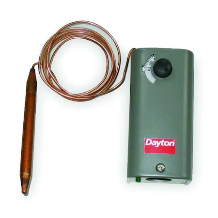 Dayton 2NNR5 - Line Voltage Mechanical Thermostat, Cool Only, -30 to 90 F, Exposed Dial, 120 V/240 V/277 V AC, Steel